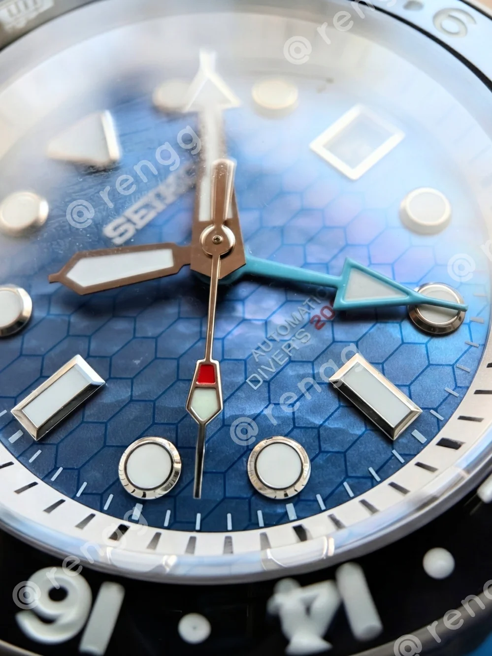 42mm Titanium Seiko Blue Honeycomb Dial GMT Automatic Diver Mod Watch Sapphire